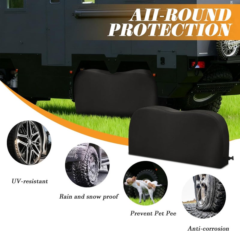 Jusen RV Tire Covers, Dual Axle Wheel Cover (2 Pack) Fits 30"-33" Diameter Tires,Waterproof Anti-UV 420D Oxford Black Dual Tire Covers RV Accessories for Truck/Trailer - Image 4